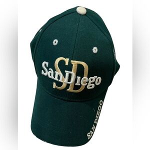 Vintage San Diego SD M Hat Cap Hosanna Acrylic Green Embroidered Spellout Dad